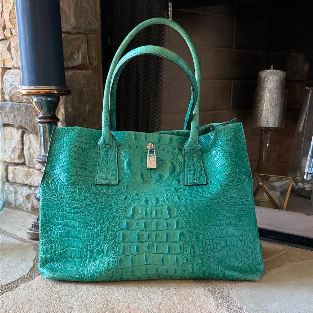 Furla Emerald Green Croc-Embossed Leather Tote